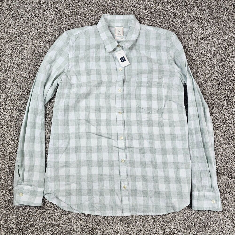Gap Shirt Womens XS Gray Gingham check Fitted Boyfriend Long Sleeve NWT NEW